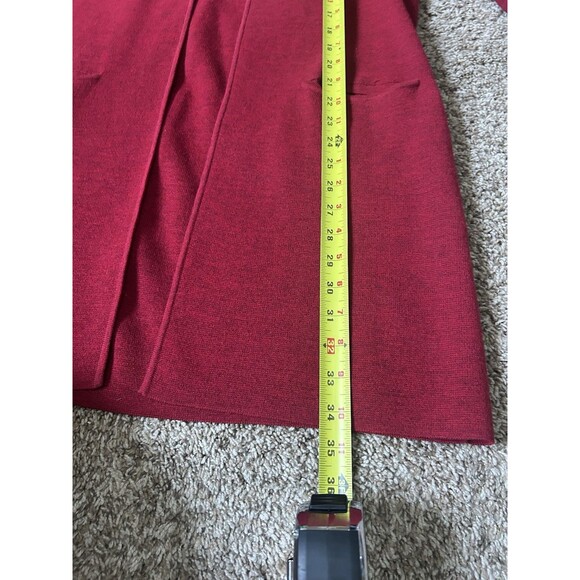 EILEEN FISHER Structured 100% Italian Wool Knit Coatigan Duster, Cranberry Red M - Picture 11 of 11
